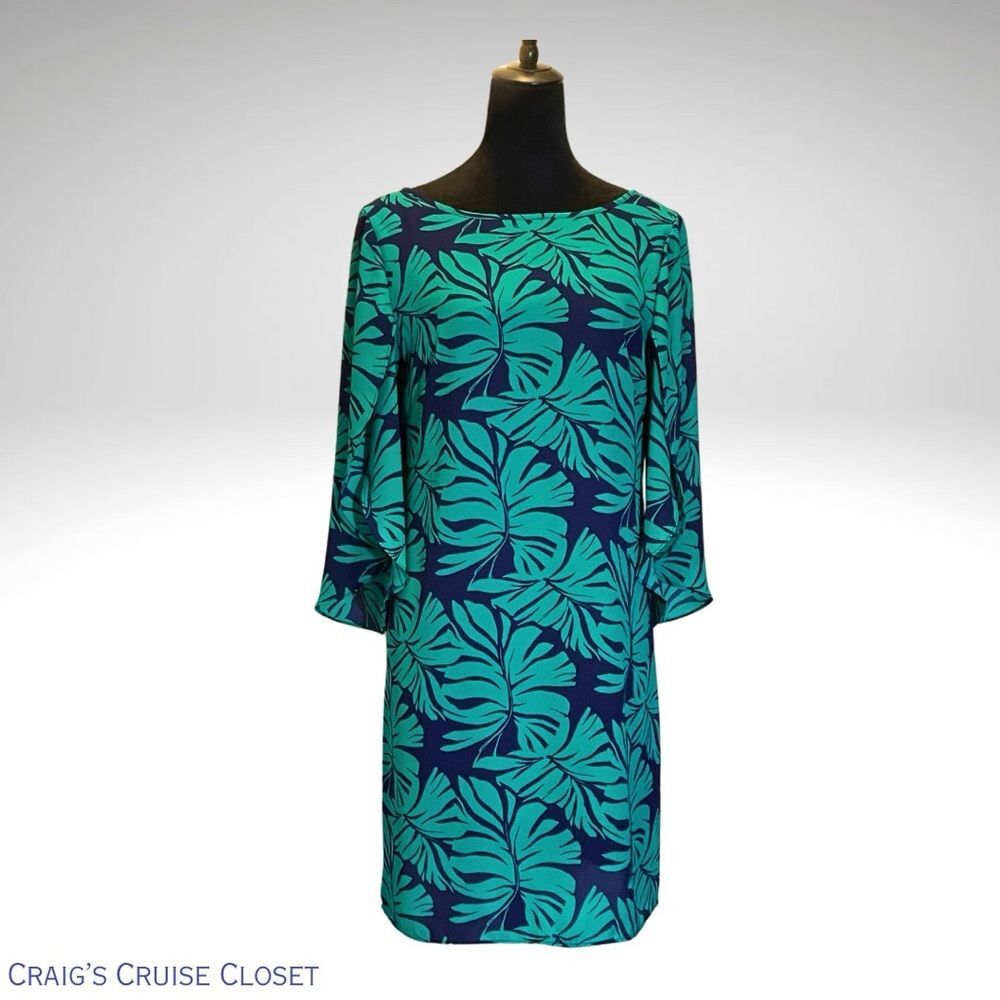 Vibrant Leaf Pattern Dress With Flutter Sleeves S… - image 1